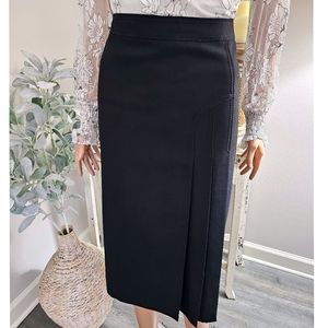 Classic & Timeless Black Side Pleated Retro Midi Skirt
